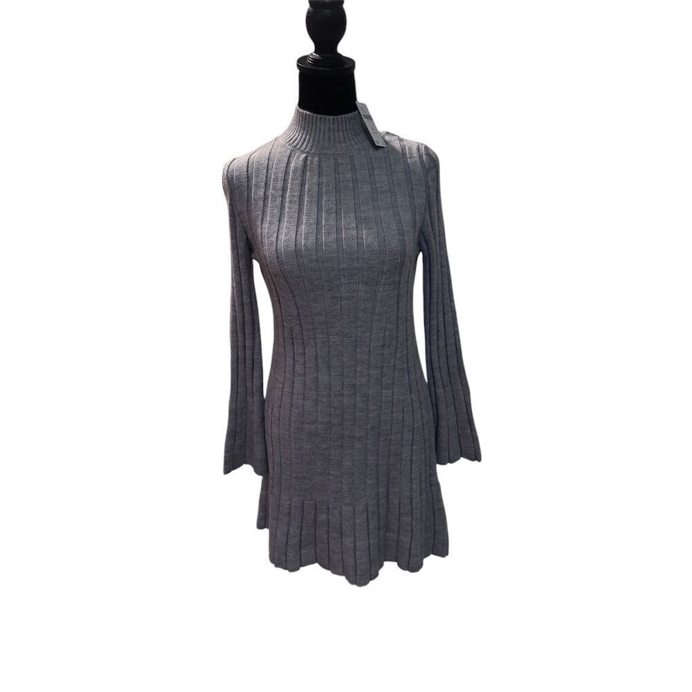 NWT Anthropologie Petites Turtleneck Sweater Dress M Gray Knee Length